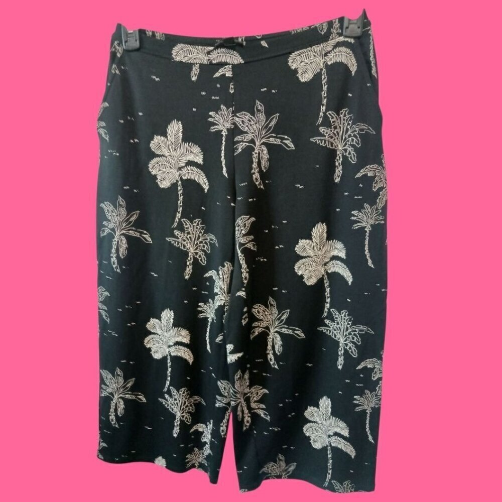 J. Jill Womens Petite Palm Print Pull-On Cropped Pants blk/wht PSmall